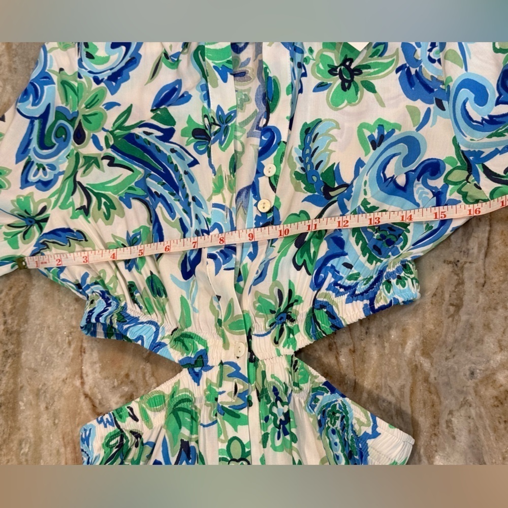 NWT Women’s ZARA Blue/Green paisley cutout midi button down dress- Size XS - Picture 10 of 11
